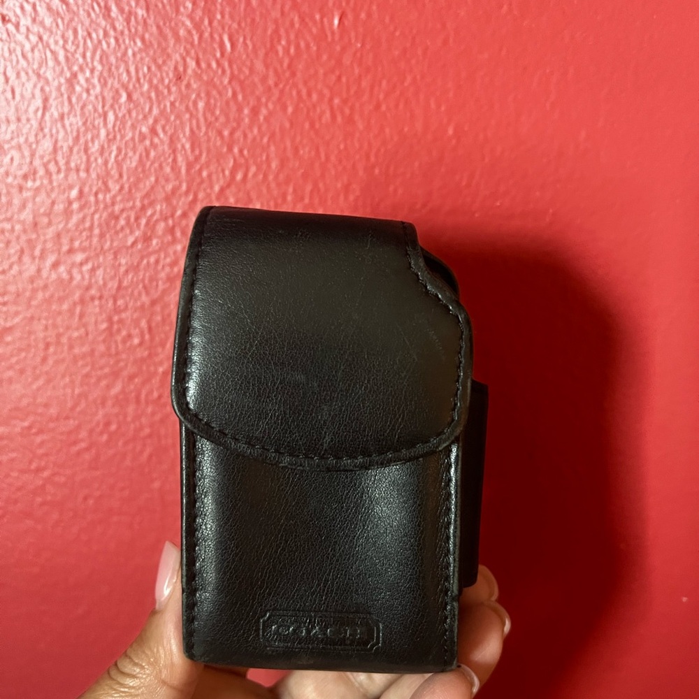 Coach Black Leather Phone Case w Removable Strap